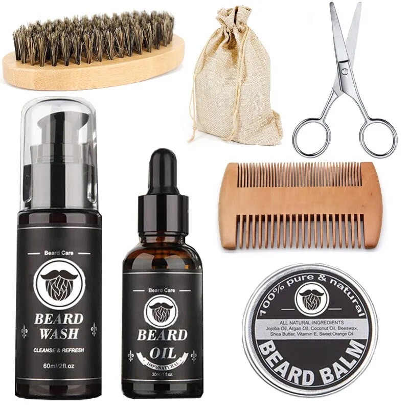 Kit de Crescimento e Cuidados com a Barba (8 itens)