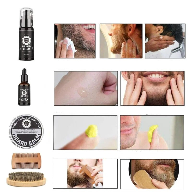 Kit de Crescimento e Cuidados com a Barba (8 itens)