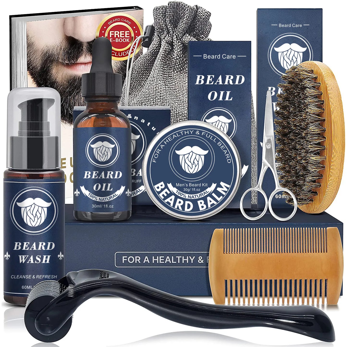 Kit de Cuidados com a Barba (8 itens)